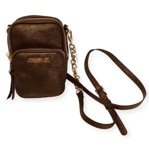 MADDEN GIRL NEW Bronze Pebbled CROSSBODY BAG Zippers Gold Chain